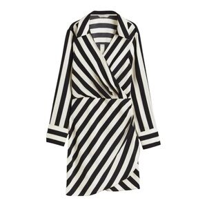 H&M Black & White Striped Wrap-Style Dress - Size Medium